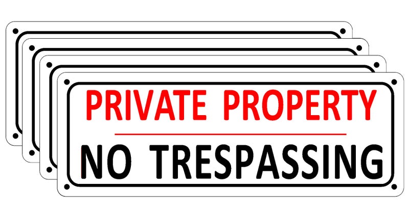 i-CowFun (4 Pack) Metal No Trespassing Signs Private Property, 10" x 3.5" Heavy-duty Aluminum Private Property Keep Out Signs Outdoor, Do Not Trespass, Rust-free, Weather-resistant - Image 1